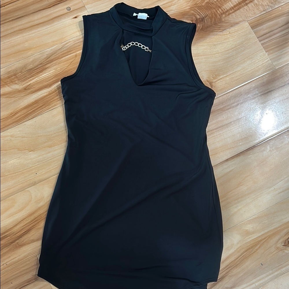 Pinc Black Mini Dress with Gold Chain Detail